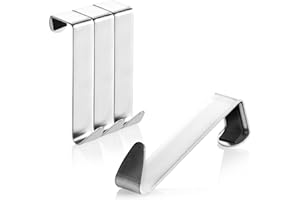 com-four® 4x Gancio per Porta in Acciaio Inox - Ganci per Vestiti per Esteriore della Porta - Appendiabiti per Armadio e Porta della Stanza - 7,5 cm (04 pezzi - color argento - esterno)