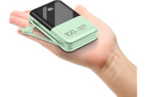 YOBON Mini Power Bank 10000mAh ze Zintegrowanymi Kablami 22,5W PD USB C Ultraszybka Przenośna ładowarka o dużej Pojemności Kompatybilna z iPhone Samsung iPads Huawei i nie Tylko (Zielony)