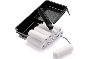 Set di 12 rulli ACEBON per pittura a emulsione, lucida, satinata, rullo piccolo e vassoio per pitturare pareti, soffitti, legno, metallo, set di rulli da 110 mm, rullo e vassoio