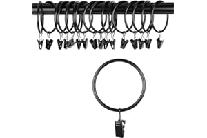 OOTSR Pañería Cortina Clips con Anillos (Φ50mm, Juego de 16) - Mate Acero Inoxidable Barra de la Cortina Anillos de Clip con Ojales para la luz del Partido, Exhibición de Arte (Negro)