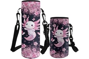 ASQVTIFE Pink Axolotl Water Bottle Carrier 500ml Cute Animal Water Bottle Carrier with Adjustable Shoulder Strap for Stainless Steel Glass Plastic Bottles Tumbler Carrier with Strap