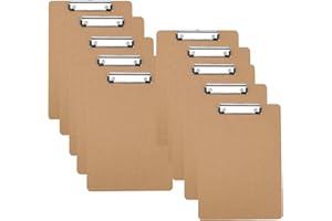 ZEONHEI 10 Pack A6 Mini Clip Boards, Hardboard Wooden A6 Clipboards with Hanging Hole and Low Profile Metal Clip, Brown Memo File Clip Board for Office, Restaurant, Office Supplies