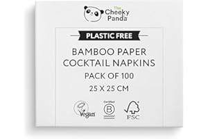 The Cheeky Panda Bamboo Paper Disposable Napkins | Pack of 100 White Cocktail Napkins | 25 x 25cm | 2 Ply Paper Serviettes (Package may vary)
