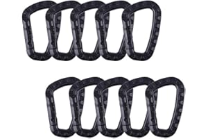 Jerbro 10pcs 80mm Tactical Carabiner Clip D Shape High Strength Plastic Hook Keychain for Backpack/Keychain