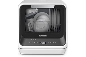 Klarstein Amazonia Mini Lavastoviglie – Portatile Compatta, 7 Programmi, 5L Serbatoio o Attacco Diretto, Silenziosa 58dB, Classe energetica D, Display Digitale, per Cucine Piccole, Nero