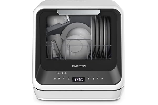 Klarstein Amazonia Mini Lave Vaisselle – Compact, 7 Programmes, 5L Réservoir ou Raccordement, Classe énergétique D, Silencieux 58dB, Affichage Digital, Portable, Lave Vaisselle Compact, Noir