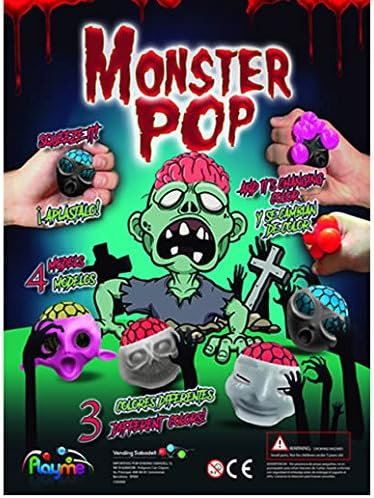 Pack Of 10 Amazing Monster Pop Skulls with Squishy Stress Mesh balls For Brains. Awesome Party Bag Fi