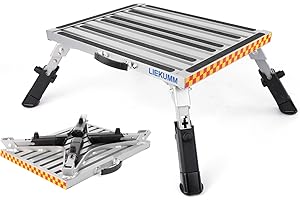 LIEKUMM Marche Pied Pliable, 48 x 37 cm Plate Forme en Aluminium Surface en antidérapante, Capacité 450 kg Marchepied pour la Cuisine, Camping Car, SUV, RV