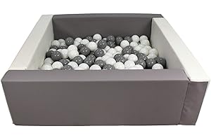 Velinda Soft play ball pit, home ball pit, indoor, outdoor, ball pit + 200 balls (Ball pit/balls colour: white, grey/white, grey)