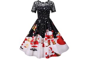 HAOLEI Women Christmas Dresses UK Clearance,Ladies Short Sleeve/Sleeveless Santa Xmas Dresses,Flared A Line 1950s Swing Dress Christmas Costume for Cocktail Party