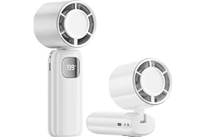 ALIANSHENG Portable Hand Held Fan, Mini 3 In 1 Foldable Fan 40-199 speeds free adjustment of wind speed with LED Display Lanyard and Base, for Bedroom Office Outdoor Home Camping School (White)