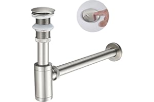 KEOKBON Bottle Trap 1 1/4 no overflow, Round Decorative Adjustable Basin Sink Waste Traps Plumbing Drain Tube for Bathroom Sink Basin Vessel, Brushed Nickel Basin Sink Waste Pop Up Drain