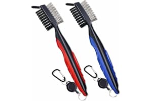 QeeHeng 2 Stück Golf-Reinigungsbürste, 3-in-1 einziehbarer Zip-Line-Aluminium-Karabiner-Golfbürste, Rutschfester Griff, bequemer Griff, Golfschlägerreiniger für Keile, Eisen, Hölzer