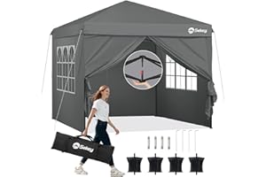 Sekey One-Touch Pop Up Pavillon 3x3 Wasserdicht Stabil Winterfest mit Seitenwänden, Faltpavillon 3x3m mit Verdickten Röhren, Seitenwänden mit Privatsphären Fenster (Dunkelgrau)