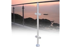 ROMYIX 316 Stainless Steel Glass Balustrade with Glass Clamps and Rubbers,1100mm Middle Post Balustrade Posts Glass Railing Column Outdoor Handrail,fits 10~12mm Toughened Glass (Middle Post)