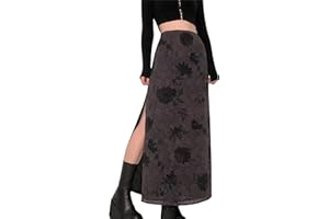 Miolasay Women Y2K Fairy Grunge Midi Skirts High Waist Patchwork A Line Long Skirt Vintage Floral Print Maxi Skirt Grunge Fairycore Streetwear