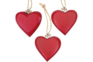 ‎MARZOON Marzoon Varnished Wooden Heart Pendant with Jute Ribbon Approx. 4.5 x 5 cm - Solid Wooden Hearts - Decoration for Gifts - Mini Decoration - Gift (Set of 3, Red)