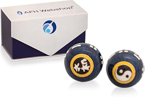 AFH WEBSHOP Meditation Qi-Gong-Kugel Paar mit Klangwerk | Klangkugeln | Yin Yan | Design YIN YANG BLAU | mit hochwertiger und wiederverschließbaren Aufbewahrung Magnetbox (Ø 35 mm)