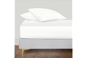 ‎LINENWALAS LINENWALAS Organic Vegan Bamboo Silk Fitted Sheet 140x200 cm, Deep Pocket up to 40 cm Soft, Oeko-Tex Certified Cooling Bamboo Bedding Only Fitted Sheet Perfect for Skin (White)