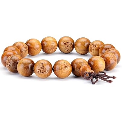 Braccialetto Mala Tibetano In Perle Di Legno Naturale 15mm - Per Meditazione, Preghiera, Buona Fortuna - Elastico, Fatto A Mano