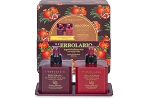 MIDEFA L'Erbolario - Segreti di Bellezza MELOGRANO DUO - Elegante Scatola Regalo in Latta fiorita con Gel Detergente Viso & Mani 250 ml, Crema Corpo & Mani 250 ml e vassoio decorato