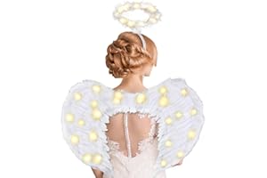Ptesuply Angel Wings, Illuminated White Angel Wings and Halo with LED Lights, 3 Light Modes, Angel Costume for Carnival, Halloween, Masquerade, Christmas
