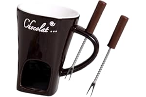 FytStycale Fondue Chocolat Bougie, Mug à Fondue au Chocolat en Céramique, Pot de Fonte 130ML pour Réchauffer Chocolat, Beurre et Fromage, Idéal Maison et Fêtes, Brun avec 2 Fourchettes