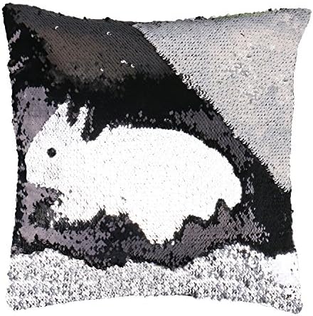 Luxbon Two-color Decorative Square Paillette Pillow Case Glitter Mermaid Sequins Cushion Cover 40x40cm Throw Pillow Cover 16 x 16 (Silver and Black)