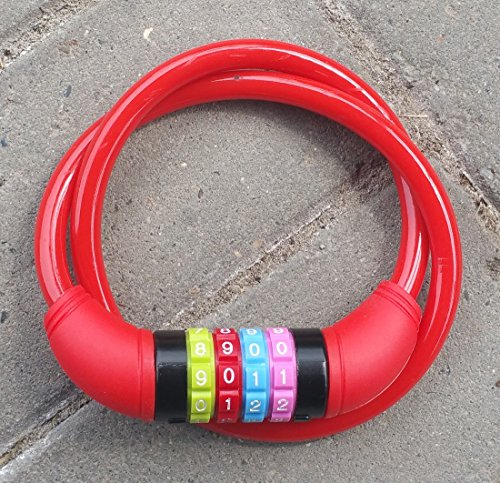 Land-Haus-Shop® Stahlseil Zahlenschloss 65 cm, Fahrradschloss PVC ummantelt Fahrradzahlenschloss, Kinder Fahrrad Zahlen Schloss rot - 4