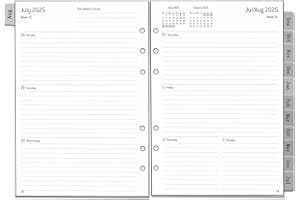YHH Recharge pour Agenda Semainier 2025 2026 Format A5-1 Semaine sur 2 Pages Organiseur avec Onglets Mensuel, Note, Contact, Août 25 à Juillet 26 Planificateur Hebdomadaire en Anglais