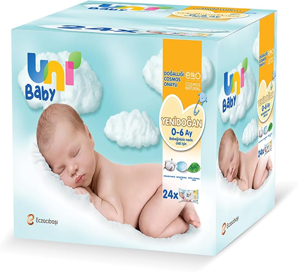 Uni Baby Yenidoğan Islak Mendil, 24 x 40 Adet, Doğal Lifler, Organik Pamuk