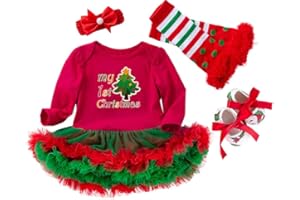 FANCYINN Vestito Natale Bambina Stampa Natalizia Compleanno Principessa Increspatura Tutu Gonna Set