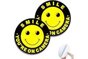 SINMAO SINAMO Smile Your on Camera Signs Small Diameter 10cm Self-Adhesive Brushed Metal Aluminium 2 Pack
