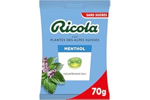Ricola - Bonbons Suisses aux Plantes - Parfum Menthol - Apaisant et Extra Frais - Sans Sucres - Colorants et Arômes Naturels - Fabriqué en Suisse - 1 Sachet de 70g
