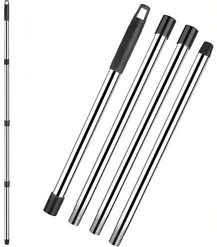 Manche à Balai Télescopique Métal 3 Mètres - Embout Tournant Anthracite - Pour Nettoyage Plafonds, Vitres, Extensible Et Léger