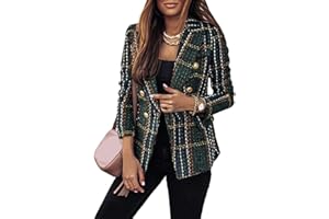 Onsoyours Femme Blazer à Carreaux Élégant Manches Longues Slim Fit OL Bureau Affaires Veste De Costume Devant Ouvert Manteau Cardigan Blouson Jacket