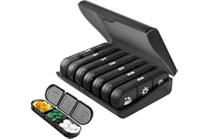 ONGNIUU Pilulier hebdomadaire 3 prises, grand pilulier quotidien 7 jours 21 compartiments, portable, résistant à l'humidité, organiseur de pilules pour voyage pour vitamines et suppléments (Noir)