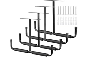 IHOMEPARK Wandhaken, Garage Deckenhaken Doppelt Leiter Haken Schwerlast Storage Hanger Organizer für Kajaks Fahrrad Klappstühle Montagehaken-Set mit Polsterung EVA für Schutz, Tragkraft 80 kg /Schwarz, 4 Stück