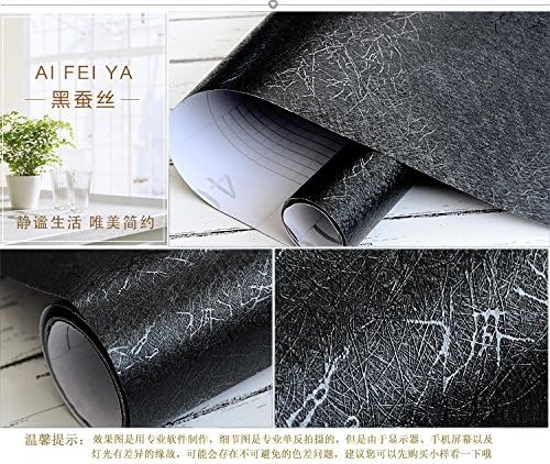 Sericin PVC waterproof wallpaper wall self-adhesive backed kitchen bathroom bedroom 0.6*3m, black