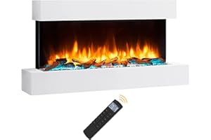 ENDEAVOUR FIRES AND FIREPLACES Endeavour Fires Runswick 43" Wall Mounted Electric Fireplace with Off-White Surround, Log/Stone/Crystal Fuel Beds, Realistic Flame Effects & LED Lighting, 1–2kW Heater, Remote Control