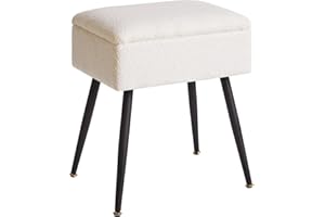 Aibiju Teddyfellimitat Hocker mit Stauraum, Rechteckiger Fußstützenstuhl Ottoman,Schminktischsitz, Kleiner Beistelltisch für Schminkzimmer, Schlafzimmer, Weiß YD-SMS137W