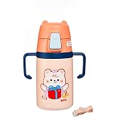 400 ML 316L Paslanmaz &Ccedil;elik Pipetli &Ccedil;ocuk Termosu Taşıma Kulplu Askılı &Ccedil;ift Duvar -FFR400ML4011 Turuncu