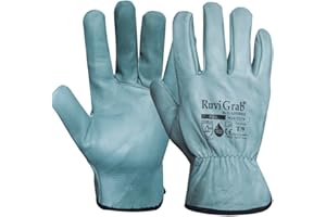 Ruvigrab - Guanto da lavoro in pelle di fiore di vitello naturale | Trattamento idrorepellente | Guanti da giardinaggio | Guanti in pelle | Guanti da lavoro uomo e donna | Guanti da lavoro taglia 9