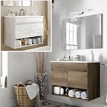 Mobile bagno sospeso rovere scuro con lavandino nero in vetro
