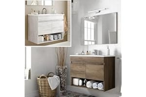 Bagno Italia Mobile bagno sospeso 80 cm Rovere Nordik con lavandino specchio arredo moderno sospeso mobili