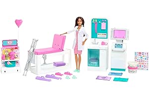 Barbie - Playset​ La Clinica di Barbie con Bambola Dottoressa Castana da 30.5 cm e Oltre 30 Accessori, Giocattolo per Bambini 3+Anni, HFT68, Imballaggio Sostenibile