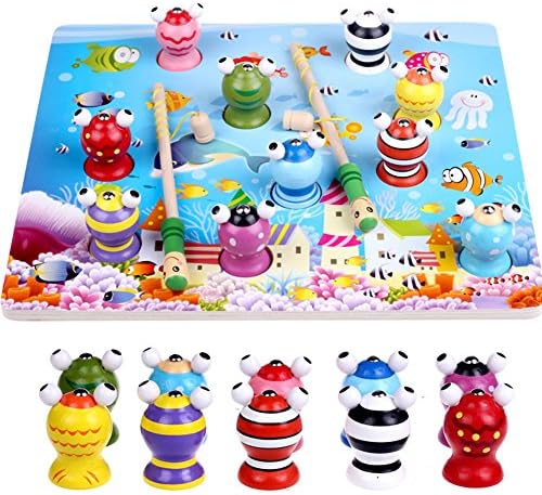 Aideal 3D Magnetic Wooden Fishing Game Educational Toys Interactive Table Game for Developing Kids' Hand/Eye Co-ordination (Fish)