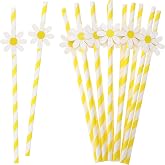 Molain 30 Pieces Daisy Paper Straws, Daisy Flower Decorations Disposable for Baby Party, Craft Projects, Girls Birthday, Wedd