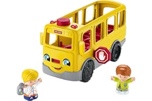 Fisher-Price Little People Sit with Me School Bus - Multilanguage Edition, push-along toy vehicle with music for toddlers and preschool kids ages 1-5 years, HJN36