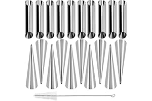 Guowall Cannoli Stampi Set, 21 Pezzi di Cannoli in Acciaio Inossidabile Stampo per croissant cremoso, con spazzola